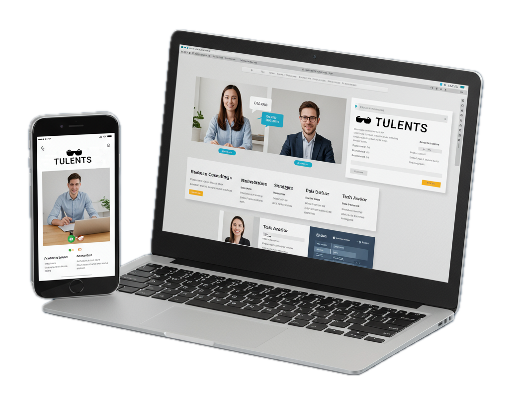 Mockup App Mobile e Desktop con Logo Tulents.com